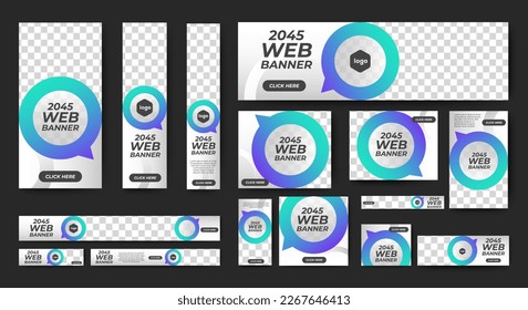 set of creative web banners of standard size with a place for photos. Vertical, horizontal and square template. vector illustration	
