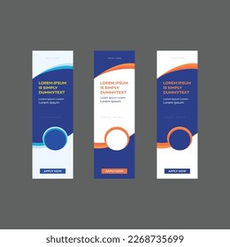 set of creative web banners of standard size with a place for photos. Blue Business ad banners. Vertical Templates