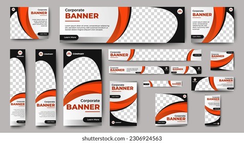 set of creative web banners of standard size with a place for photos. Vertical, horizontal and square template. vector illustration	