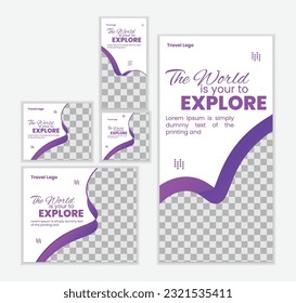 set of creative web banners of standard size with a place for photos. Travel ad banner. Vertical, horizontal and square template. vector illustration EPS 10