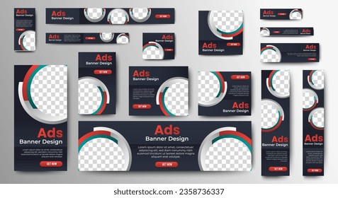 set of creative web banners of standard size with a place for photos. black and red. Business ad banner. Vertical, horizontal and square template.