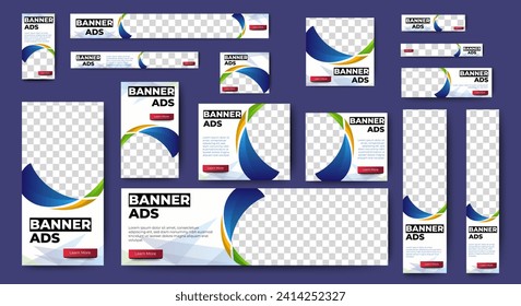 set of creative web banners of standard size with a place for photos. Vertical, horizontal and square template. vector 