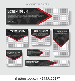 conjunto de Anuncios de Web creativo de tamaño estándar con un lugar para Fotos. Negocios y Anuncio. Vertical, Plantilla Horizontal y cuadrada.
