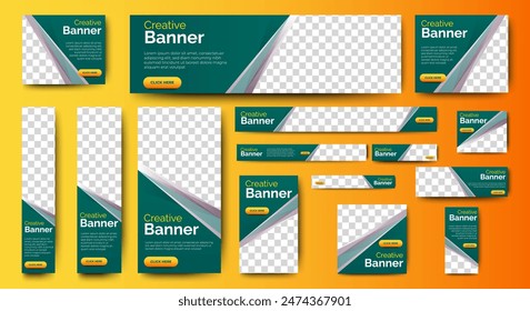 set of creative web banners of standard size with a place for photos. Vertical, horizontal and square template. vector