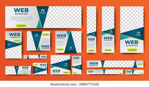conjunto de Anuncios de Web creativo de tamaño estándar con un lugar para Fotos. Vertical, Plantilla Horizontal y cuadrada. Vector