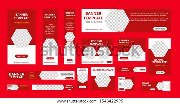 set of creative web banners of\
standard size with a place for photos. Business ad banner.\
Vertical, horizontal and square template. vector illustration EPS\
10