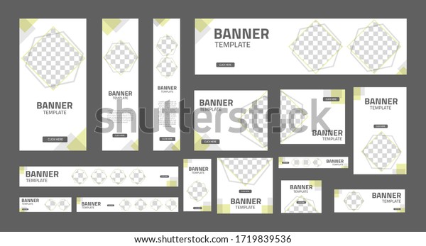 set of creative web banners of\
standard size with a place for photos. Business ad banner. Vertical\
horizontal and square template. Vector Illustration EPS\
10
