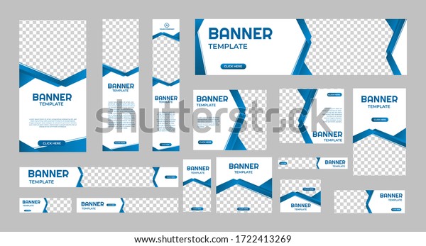 set of creative web banners of\
standard size with a place for photos. Business ad banner.\
Vertical, horizontal and square template. vector illustration EPS\
10
