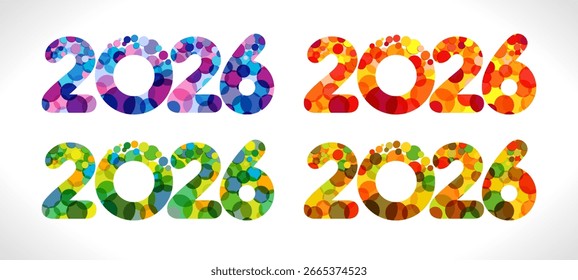 Conjunto de iconos web creativos 2026 para la celebración del Año Nuevo. Diseño colorido. Anuncio publicitario. Saludos de temporada Elementos gráficos. Textura Abstractas con máscara de recorte aislada