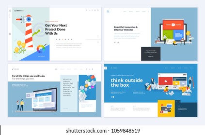 Set of creative website template designs. Vector illustration concepts for website and mobile website design and development, business apps, marketing, graphic design, social media apps. Easy to edit.