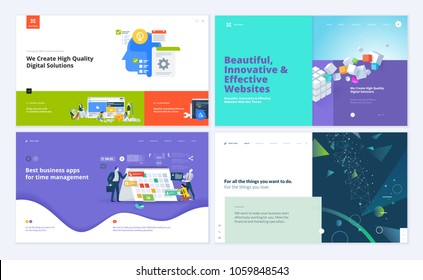 Set of creative website template designs. Vector illustration concepts for website and mobile website design and development, SEO, business apps, marketing, time and project management. Easy to edit .