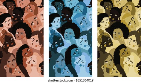 Set of creative woman aesthetics painted illustrations for wall decoration, postcard or brochure cover design. Vector EPS10