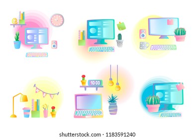 Set of creative workplaces.