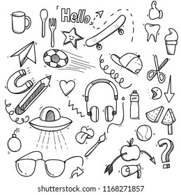 Set of creativity doodle isolated on white background