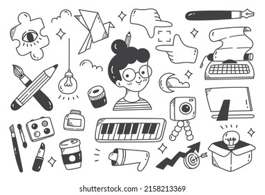 Set of creativity doodle isolated on white background