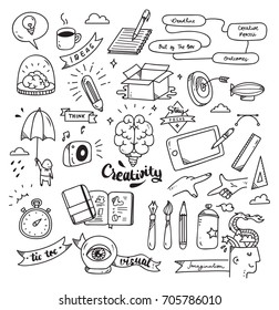 Set of creativity doodle isolated on white background