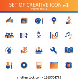 set of creativity icons with modern concept and gradient color, social media, content creator, copy writing, art, idea, brand logo design vector eps 10