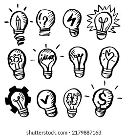Set of  creativity ideas light bulbs  hand drawn illustration