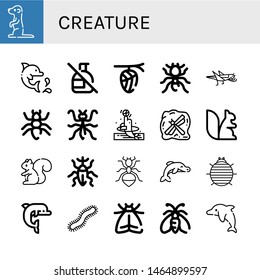 Set of creature icons such as Meerkat, Dolphin, No spray, Cocoon, Pheidole, Grasshopper, Ant, Mantis, Insect, Squirrel, Weevil, Woodlouse, Centipede, Moth , creature