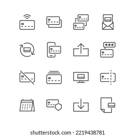 Set of credit card and banking icons, withdraw funds, buying, selling, payment method and linear variety vectors.