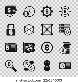 Establezca la tarjeta de crédito con bitcoin, Bitcoin, Server, Cryptocurrency, tecnología Blockchain, Lock, wallet e icon. Vector