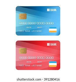 Set of credit card. Blue and red colors. Vector design template. Eps 10