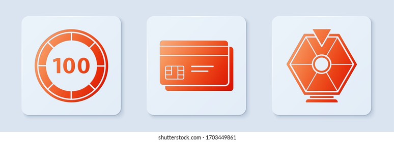 Set Credit card, Casino chips and Lucky wheel. White square button. Vector