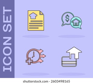 Set Credit card, House contract, Clock and Price negotiation icon. Vector