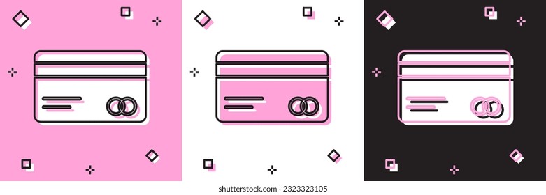 Set Credit card icon isolated on pink and white, black background. Online payment. Cash withdrawal. Financial operations. Shopping sign.  Vector Illustration