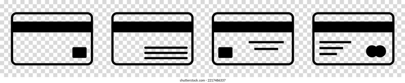 Set of credit card icon. Line art style. Payment vector icon isolated on transparent background