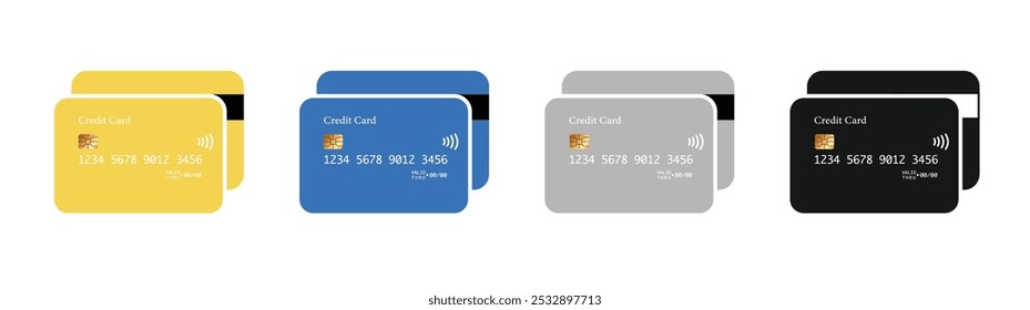 Set of Credit Card icon. Credit card payment icon. Bank card icon. Credit Card Mockup with different color Gold, Blue, Silver and black isolated on white background.