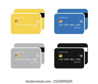 Set of Credit Card icon. Credit card payment icon. Bank card icon. Credit Card Mockup with different color Gold, Blue, Silver and black isolated on white background.