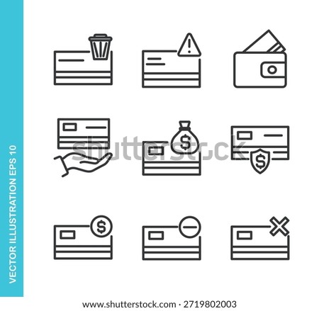 Set of Credit Card Icons. Thin Line Symbol Elements Collection