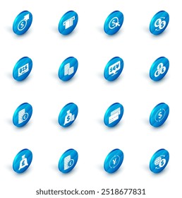 Definir Cartão de crédito inserido, Moeda dinheiro com dólar, Moeda câmbio, Criptomoeda, símbolo do euro, Moeda e ícone. Vetor