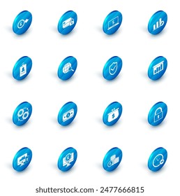 Setzen Sie Kreditkarte mit Schloss, Diagramm, Diagramm, Infografik, Kreisdiagramm, Identifikation-Abzeichen, Zahnrad und Pfeilen als Workflow-Prozesskonzept, Lupe, Brett und Schild-Prüfzeichen-Symbol. Vektorgrafik