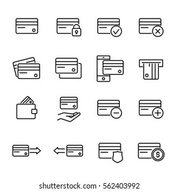 Set of credit card in modern thin line style. High quality black outline banking symbols for web site design and mobile apps. Simple credit card pictograms on a white background.