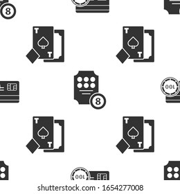 Set Credit card, Online slot machine and Playing card with spades on seamless pattern. Vector