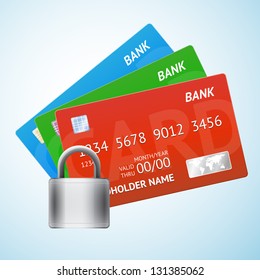 Set of credit card with padlock