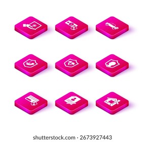 Set Credit card with shield, Document, Life insurance, House, Car and Money icon. Vector