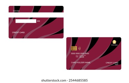 Set of Credit Card Sunburst Red Color. vector mockups isolated with white color bakcground