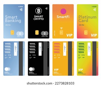 Set of credit card template ,Realistic credit card template isolated. Bank plastic credit card mockup with colorful abstract design. Vector illustration