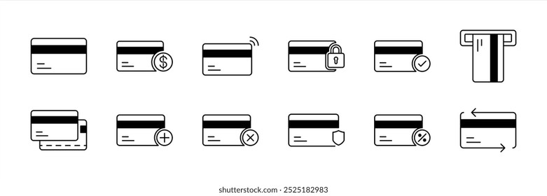 Conjunto de icono de línea delgada de tarjeta de crédito. icono de pago. Ilustración vectorial