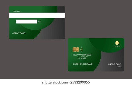 Set of Credit Cards Black Green Colors. vector mockups isolated