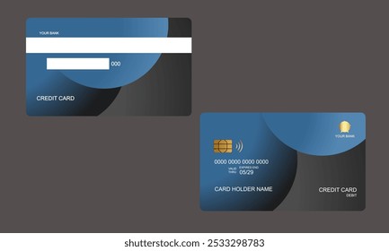 Set of Credit Cards Black Light Blue Colors. vector mockups isolated with white color bakcground