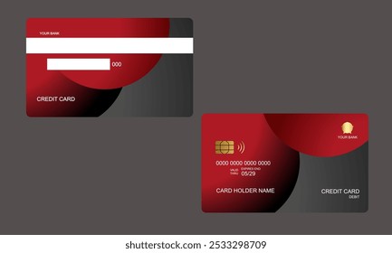 Set of Credit Cards Black Red Colors. vector mockups isolated with white color bakcground