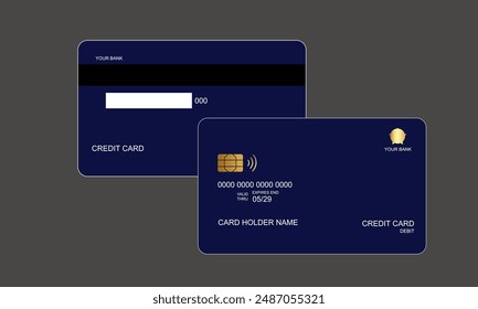 Set of Credit Cards Blue Color Vector Mockups Isolated with grey bakcground