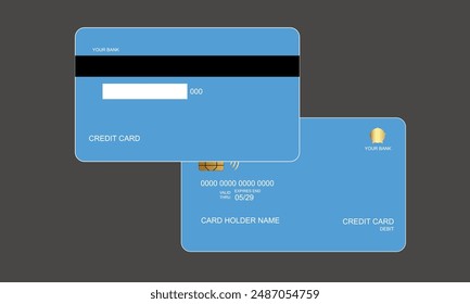 Set of Credit Cards Blue Sky Color  vector mockups isolated with grey bakcground