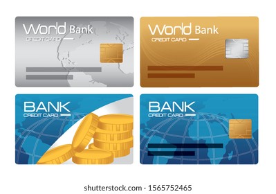 set of credit cards electronic vector illustration design