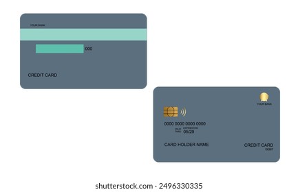 Set of Credit Cards Gray Green Color. vector mockups isolated with white color bakcground