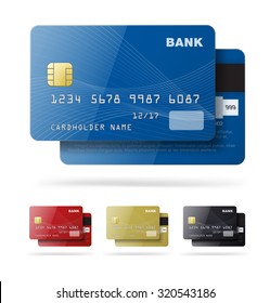 Set of credit cards isolated on white background. Vector illustration